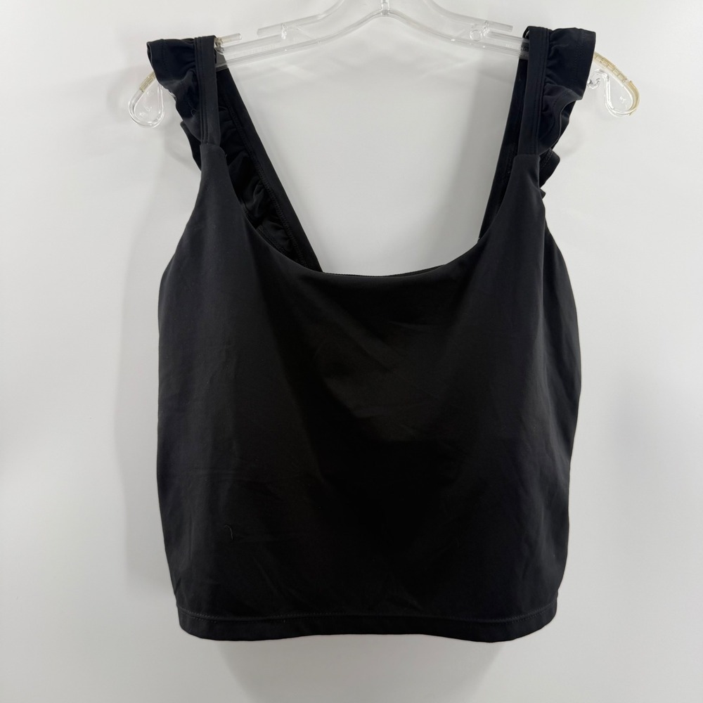 Blogilates Womens Ruffle Strap Active Tank Top Black XL Built-in Shelf Bra